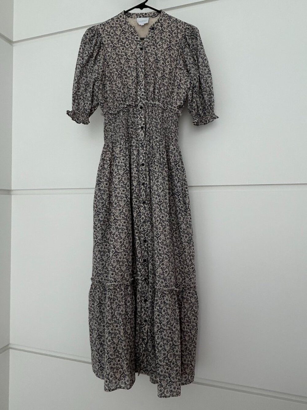 Sundays by Wearsundays Floral Midi Dress Size S Smocked Waist Button Front